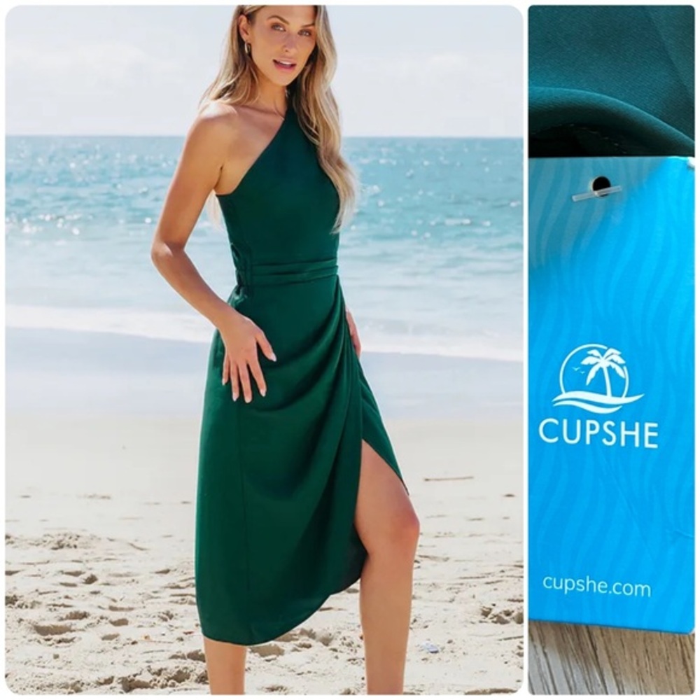 NWT Cupshe Emerald One-Shoulder Dress